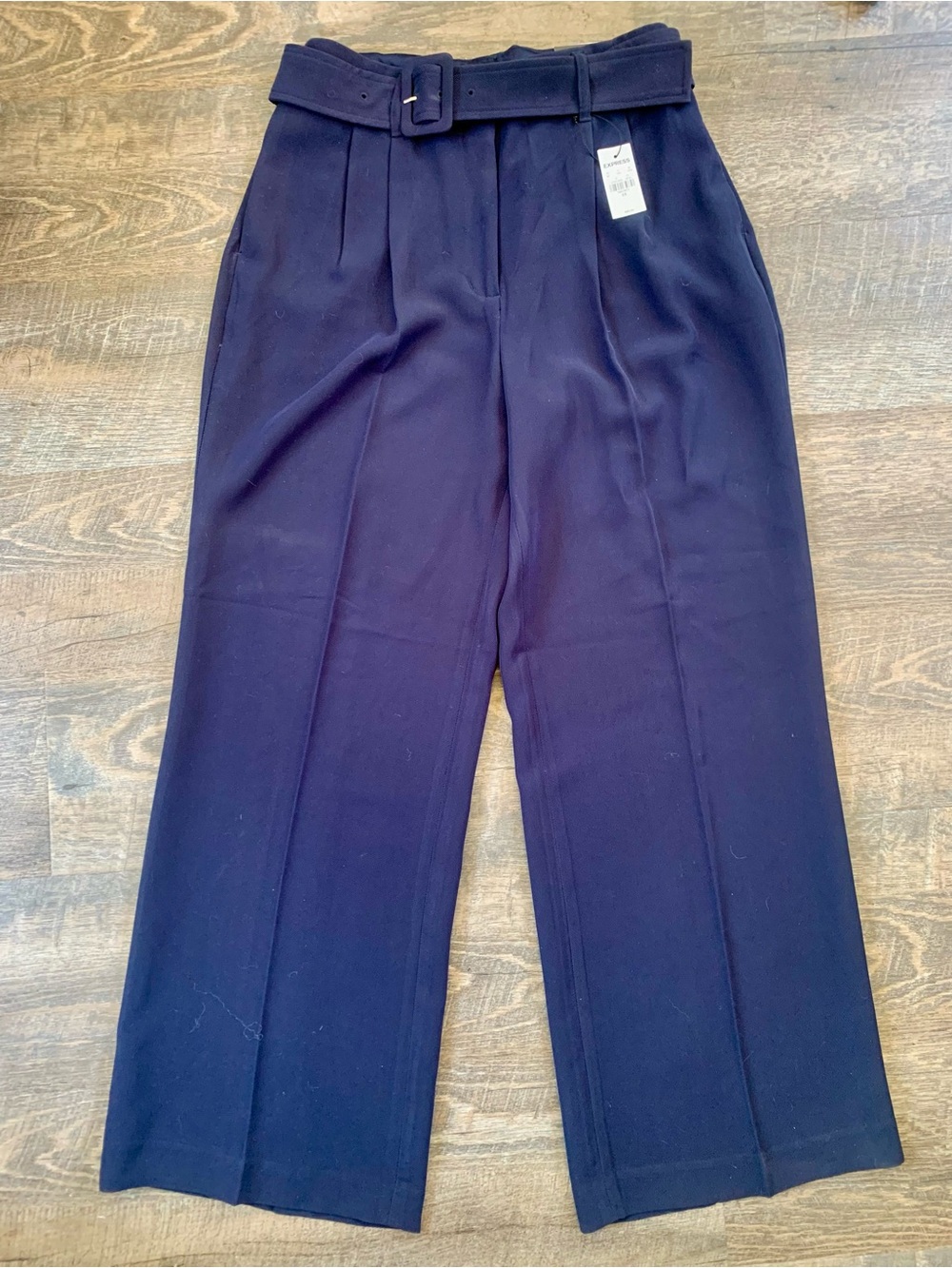 Express High Waist Belted Wide Leg Trousers - Navy